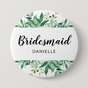 Fresh Foliage Botanical Bridesmaid Monogrammed 7.5 Cm Round Badge