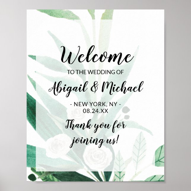 Fresh Foliage Botanical Mint Wedding Welcome Sign (Front)