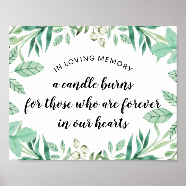 Fresh Foliage Mint In Loving Memory Wedding Sign (Front)