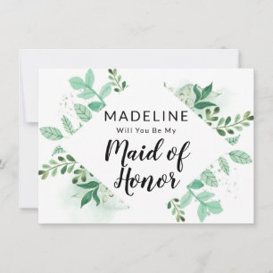 Fresh Foliage Mint Maid of Honour Proposal Card