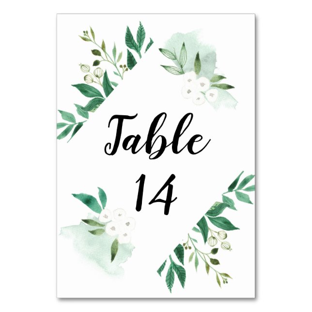 Fresh Foliage Mint Wedding Reception Seating Chart Table Number (Front)