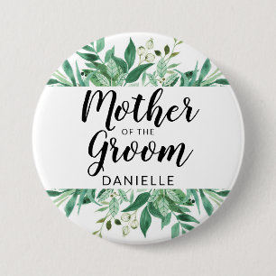 Fresh Foliage Mother of the Groom Monogrammed 7.5 Cm Round Badge