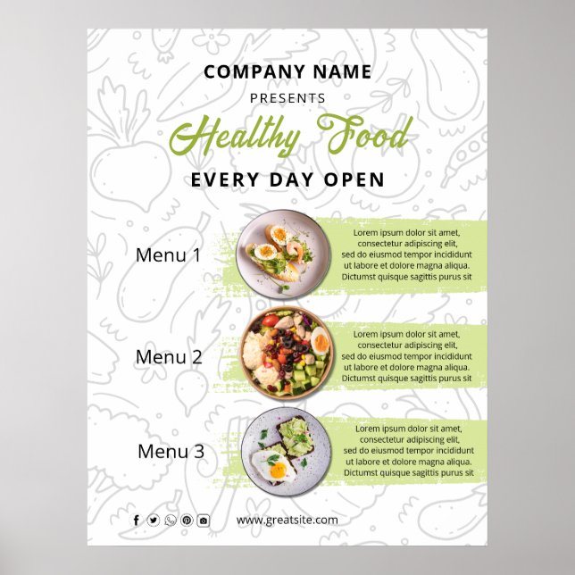 Fresh Food , Healthy Food Catering Restaurant Menu Poster (Front)