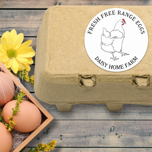 Fresh Free Range Chicken Egg Box Classic Round Sticker (Fresh free range chicken eggs box stickers hen simple line drawing and business name)