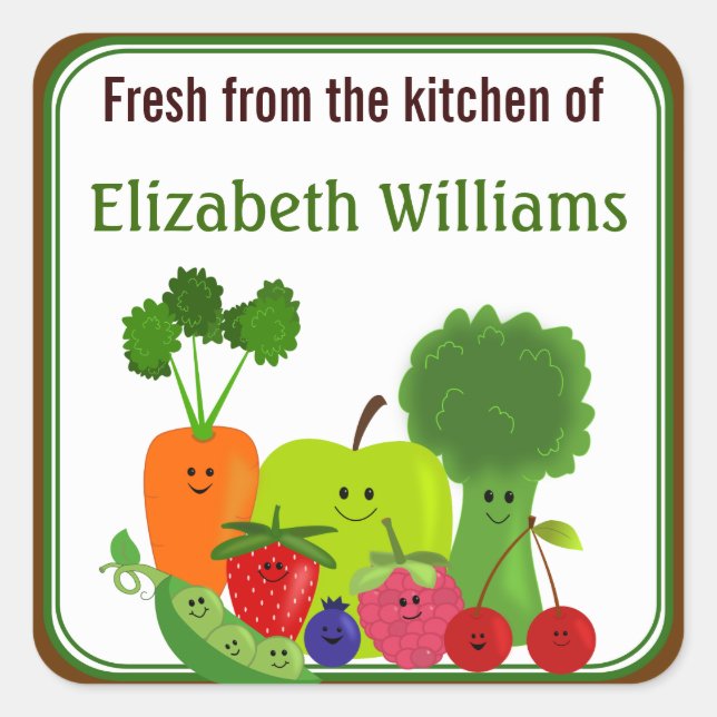 Fresh From The Kitchen Fruits and Veggies Small Square Sticker (Front)