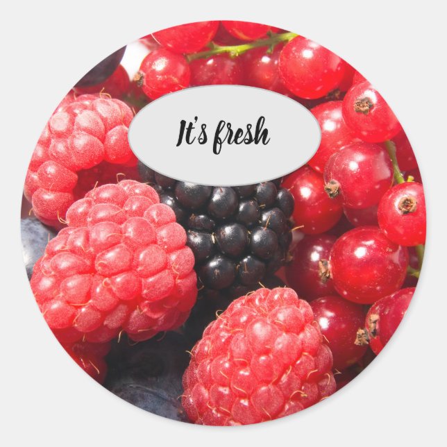 Fresh fruit berry cooking photo text classic round sticker (Front)