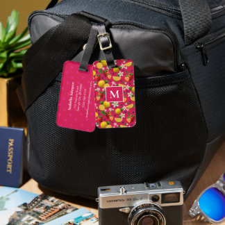 Fresh Fruit Strawberry & Lemon Monogram - Pink Luggage Tag