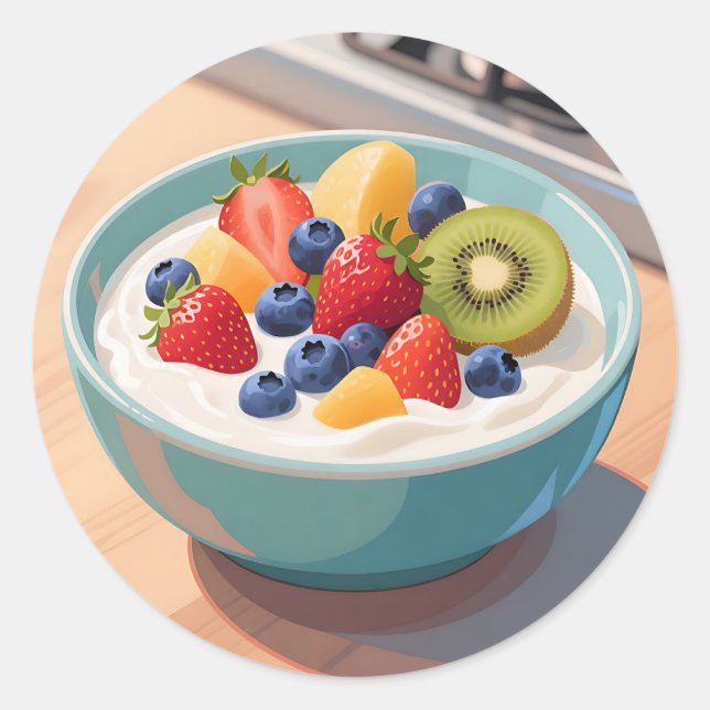 Fresh Fruit Yogurt Bowl Classic Round Sticker (Front)