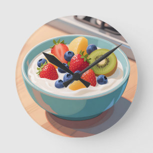 Fresh Fruit Yogurt Bowl Round Clock