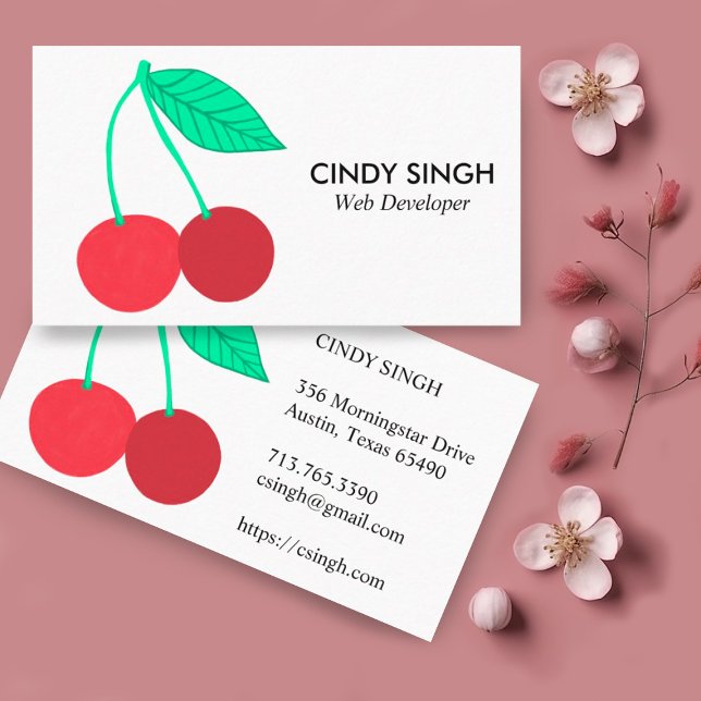 FRESH FRUITS: cherries illustrated Business Card (Cute cherries illustration on this custom business card)