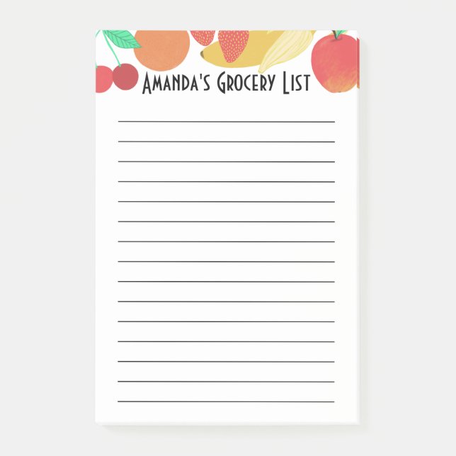 Fresh Fruits Grocery Shop List Meal Planning Post-it Notes (Front)