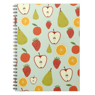 Fresh fruits in a seamless repeating pattern notebook