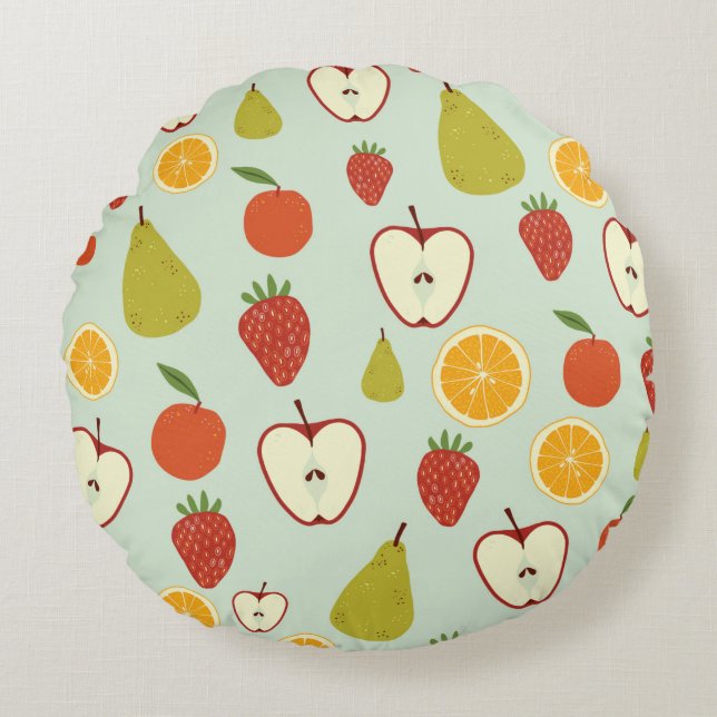 Fresh fruits in a seamless repeating pattern round cushion (Front)