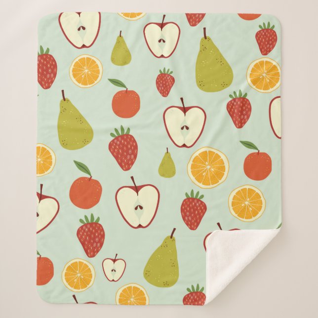 Fresh fruits in a seamless repeating pattern sherpa blanket (Front)