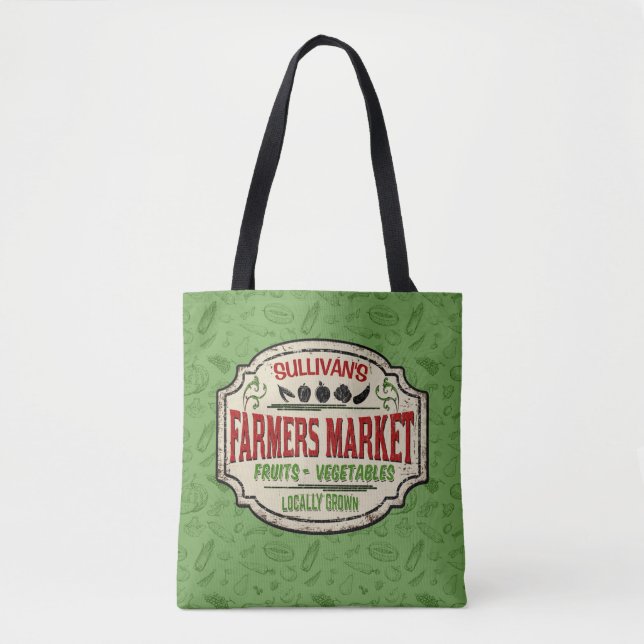 Fresh Garden ADD NAME Locally Grown Farmers Marke Tote Bag (Front)