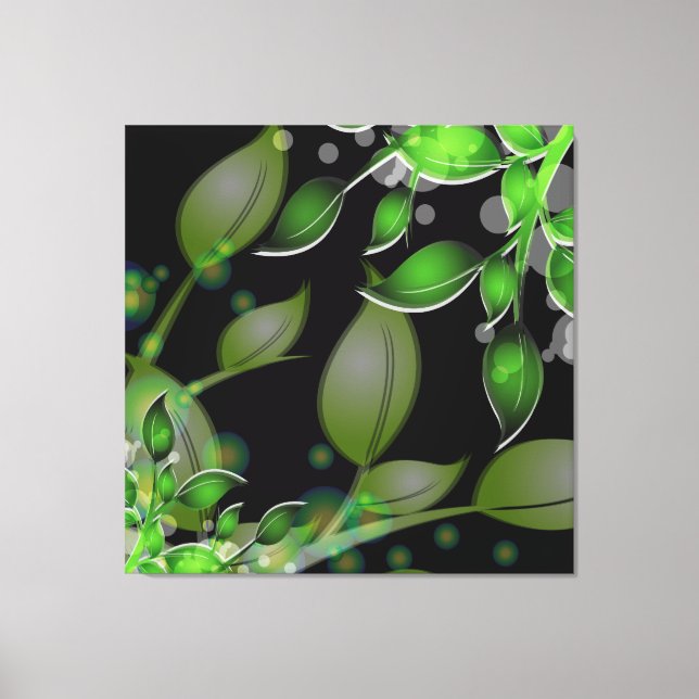 Fresh Garden Leaves on Black  Wrapped Canvas (Front)