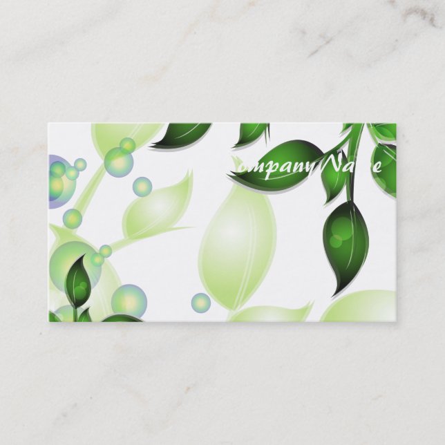 Fresh Garden Leaves on White Business Card (Front)