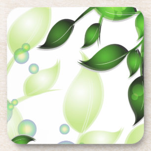 Fresh Garden Leaves on White Coaster