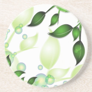 Fresh Garden Leaves on White Coaster