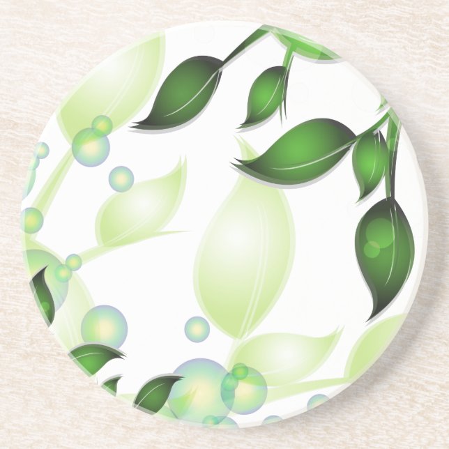 Fresh Garden Leaves on White Coaster (Front)