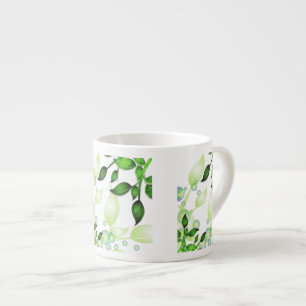 Fresh Garden Leaves on White Espresso Cup