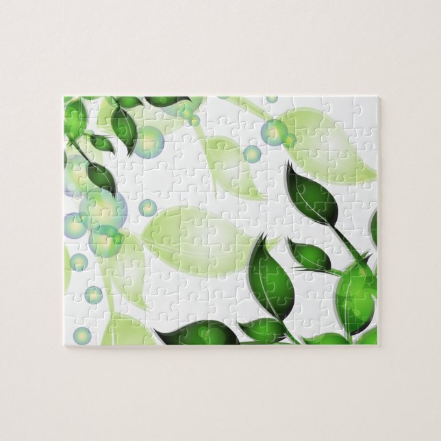 Fresh Garden Leaves on White Jigsaw Puzzle (Horizontal)