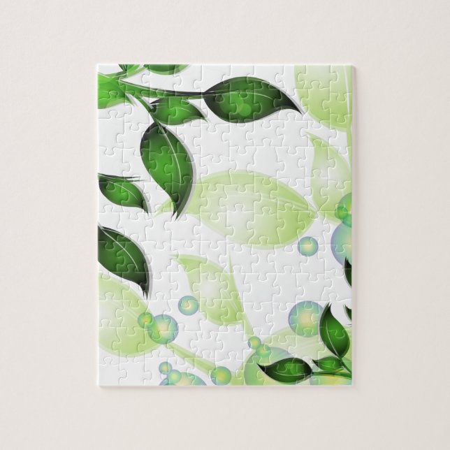 Fresh Garden Leaves on White Jigsaw Puzzle (Vertical)