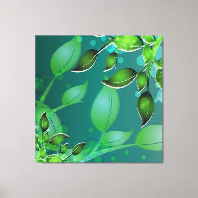 Fresh Garden Leaves Teal Wrapped Canvas (Front)