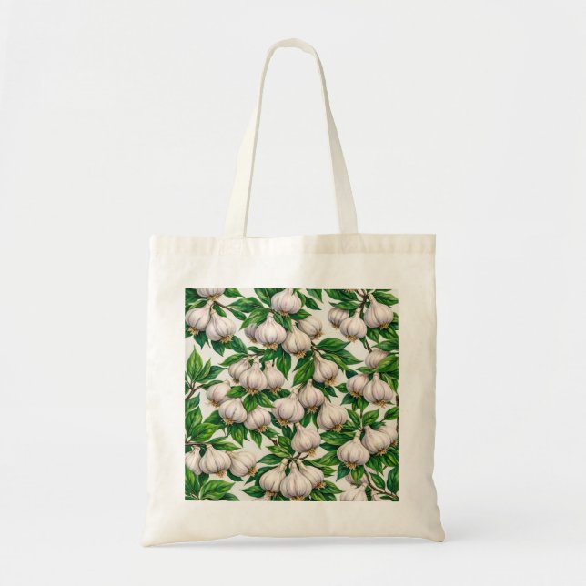 Fresh Garlic Bulb Botanical Vegetable Pattern Tote Bag (Front)