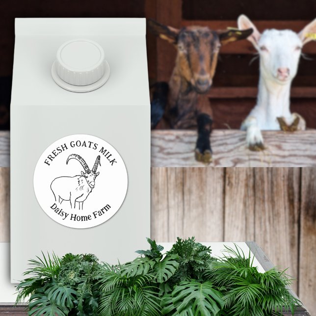 Fresh Goats Milk add Name Black and White Classic Round Sticker (Simple fresh goats milk custom business black and white product label)