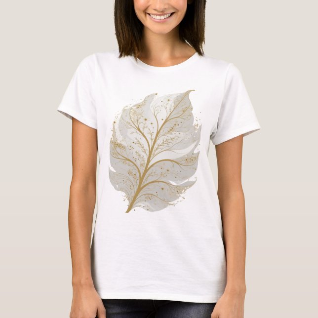 Fresh Gold GLOWING LEAF Text Design T-Shirt (Front)