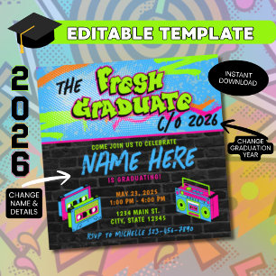 Fresh Graduate Graduation 90s Hip Hop Grad Party Invitation