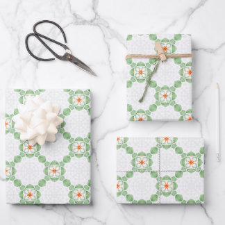 Fresh Green and Coral Orange Geometric Grid Wrap Wrapping Paper Sheet