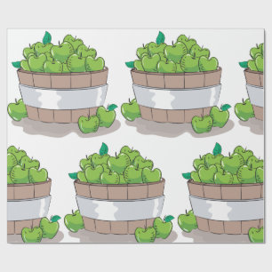 Fresh Green Apple Harvest Barrel Granny Smith Wrapping Paper