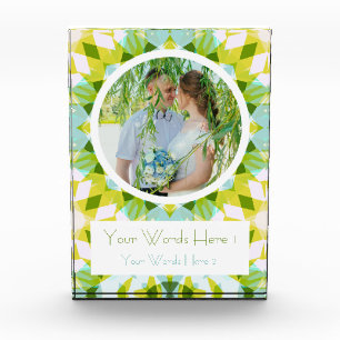 Fresh Green Blue Star Wedding Marriage Photo Gift Block