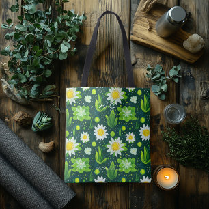Fresh Green Daisy Wellness Tote Bag
