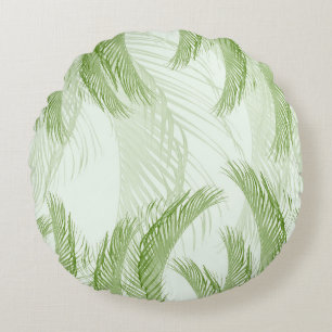 Fresh Green Feather Palm Bliss 1 Round Cushion