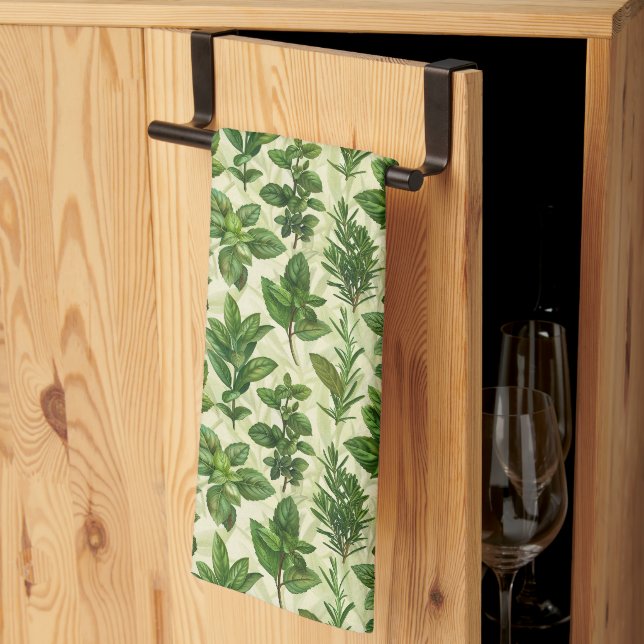 Fresh Green Herbs Tea Towel (Thirds Fold)