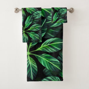 Fresh green leaf pattern bath towel set