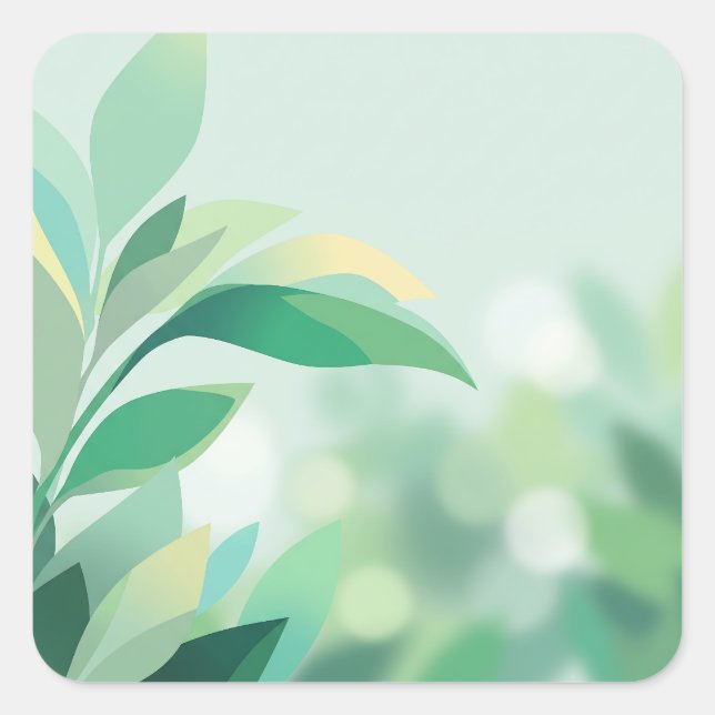 Fresh Green Leaves and Soft Bokeh Square Sticker (Front)