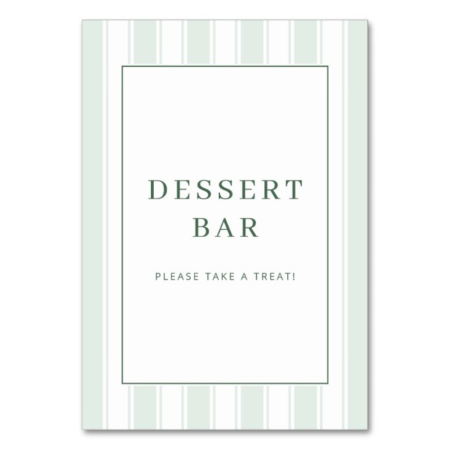 Fresh Green Minimalist Dessert Bar Sign Table Number (Front)