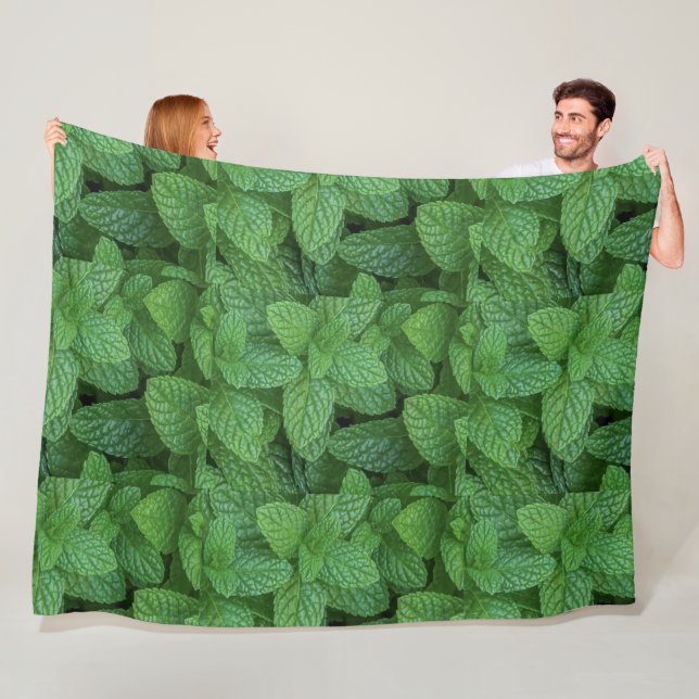 Fresh Green Mint Leaves Botanical Fleece Blanket (In Situ)
