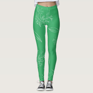 Fresh Green Natural Pencil Sketch Floral Leggings