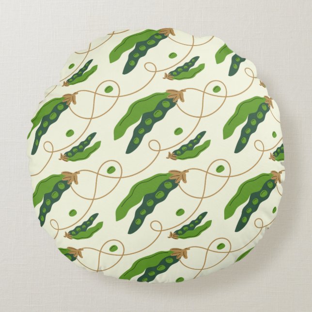 Fresh Green Pea Pod Pattern Round Cushion (Front)