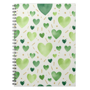 Fresh Green Watercolor Hearts Notebook