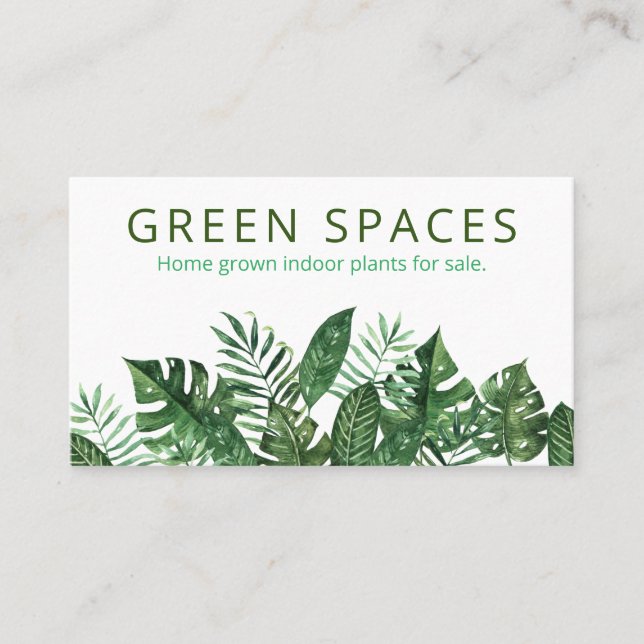 Fresh Green White Leaves Homegrown Indoor Plants Business Card (Front)