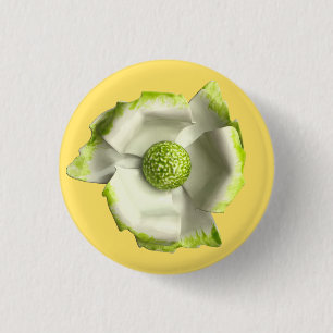 Fresh Green White MOD Flower Floral Spring Wedding 3 Cm Round Badge