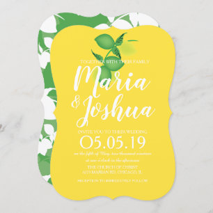 Fresh Green Yellow Lemon Silo Pattern Wedding Invitation