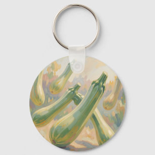 Fresh Green Zucchini Impressionist Painting Key Ring
