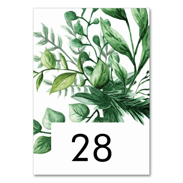 Fresh Greenery Leafy Plants Wedding Table Numbers (Front)